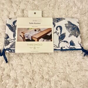 Threshold Blue Floral Table Runner 14x72 Tassels Machine Washable